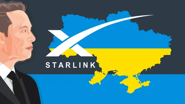 Карта Украины Окрашена Цвета Флага Украины Логотипа Starlink Февраля 2022 — стоковое фото