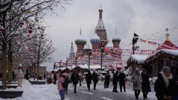 Москва Грудень 2021 Новорічний Ярмарок Красній Площі Москві Святкування Різдва — стокове відео