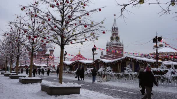 Moskou Rusland December 2021 Nieuwjaarsbeurs Het Rode Plein Moskou Kerstmis — Stockvideo