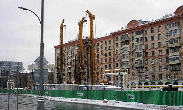 Moscow Russia December 2021 Pile Machines Work City Construction Site — Foto Stock