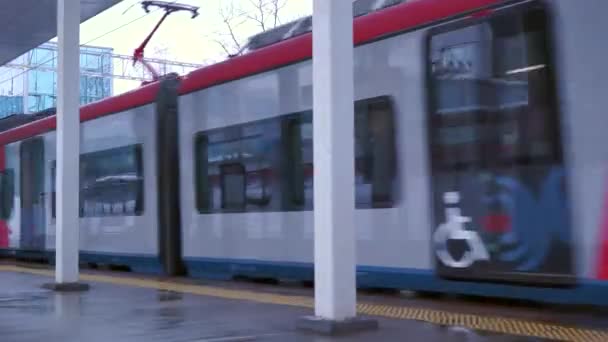 Moscow Russia January 2022 Modern Subway Train Arrives Station — стокове відео