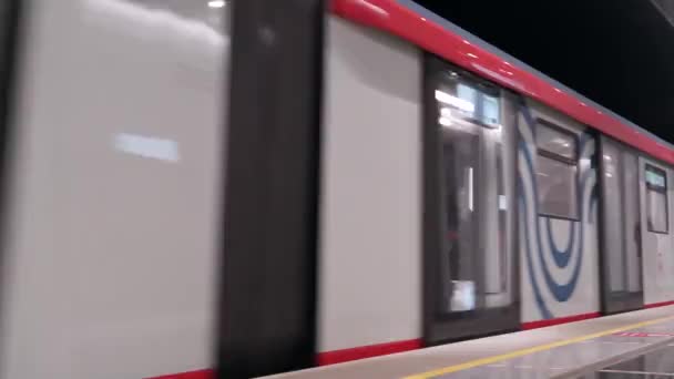 Moscow Russia January 2022 Modern Subway Train Arrives Station — стокове відео