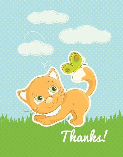 Poděkování s ilustrace roztomilé kotě — Stock vektor