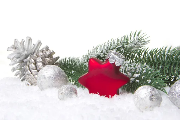 Boże Narodzenie ozdoba czerwony i srebro — Zdjęcie stockowe