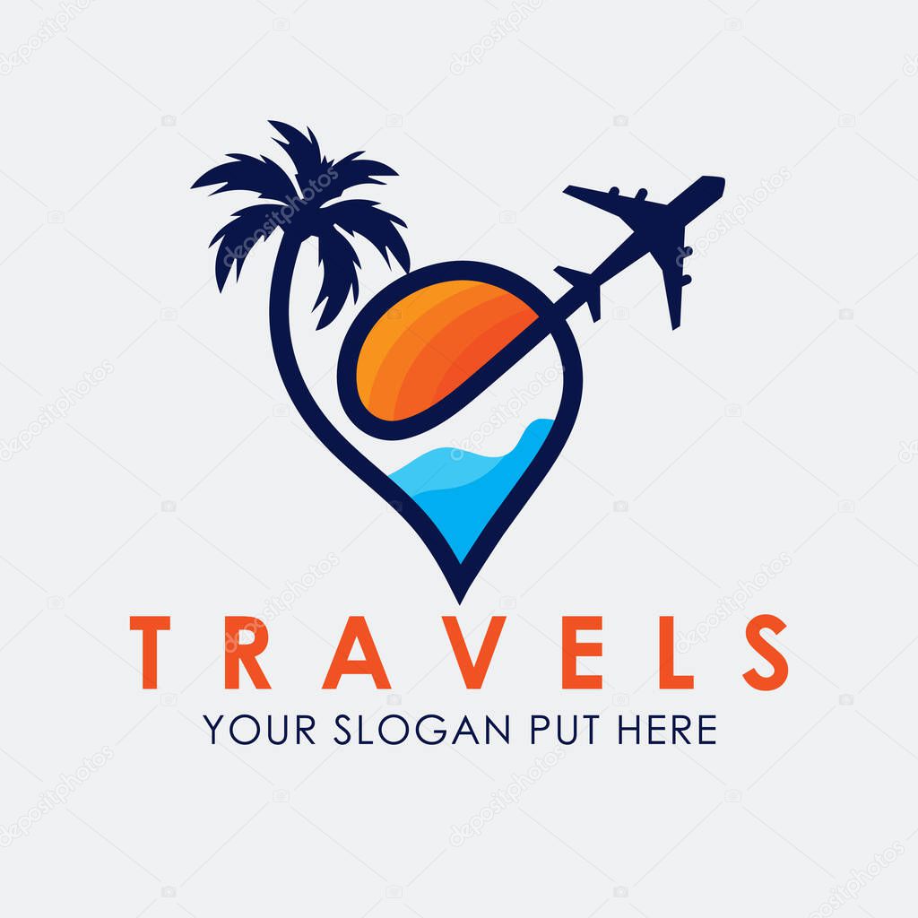 Simple modern travel Pin logo symbol. travel point tour stock vector illustration