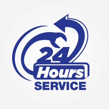 24 saat hizmet, günlük iş logosu tasarım şablonu. Dükkanınız için her gün 24 saat hizmet ikonu. 24 saat hizmet kavramı. Logo ögesi illüstrasyonu, amblemi, etiketi, rozeti, çıkartması.