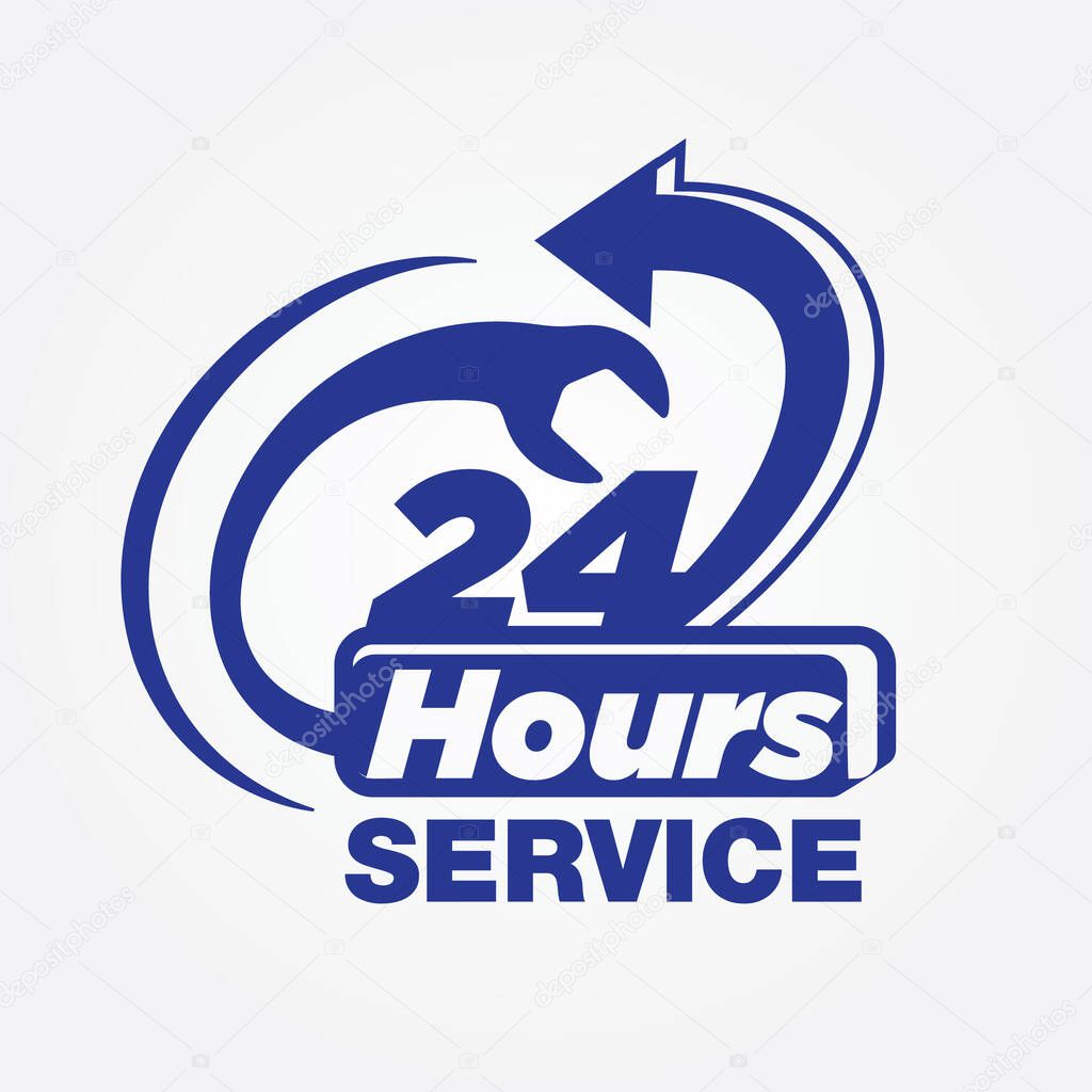 24 hours service everyday business logo-icon design template. Everyday 24-hour service vector icon for your business store. 24-hour service concept. Logo element illustration, emblem, label, badge, sticker.