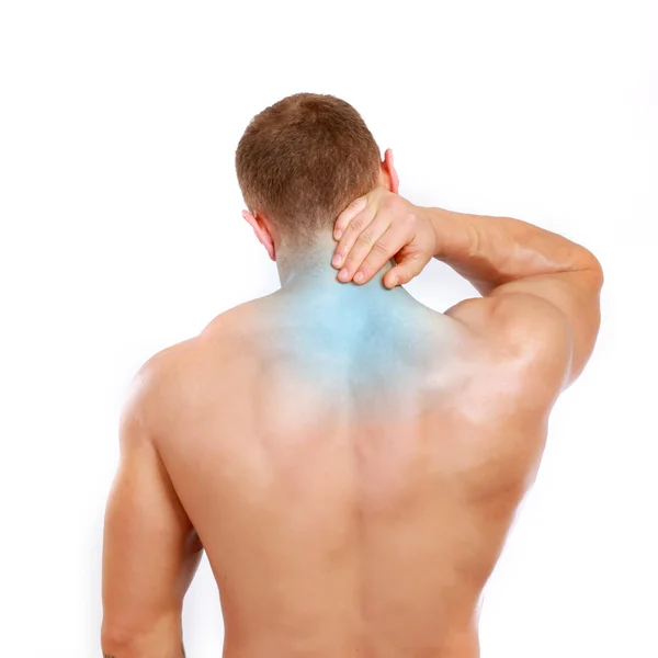 Muscular man with back neck ache — Stock Photo, Image