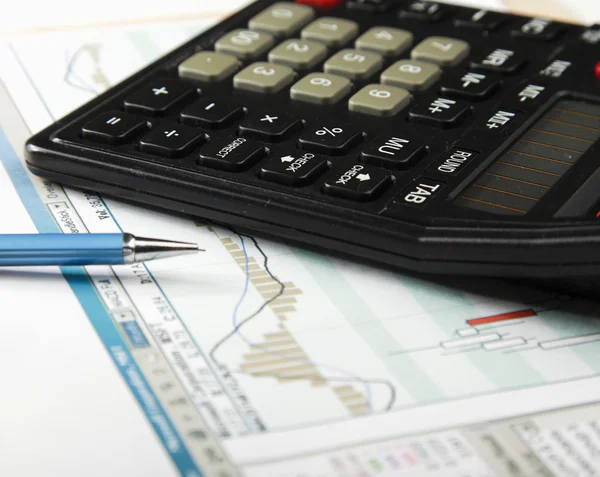 Office still-life, calculator and document — Stock Photo, Image