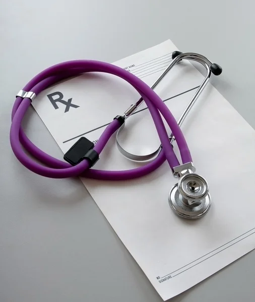 Closeup of a stethoscope on a rx prescription — Stock Photo, Image