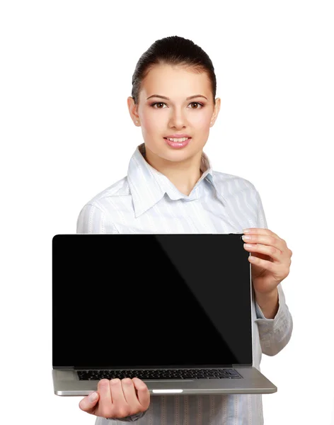 Retrato de mulher bonita com laptop — Fotografia de Stock