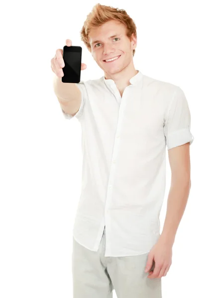 Knappe zakenman bellen op mobiele telefoon — Stockfoto