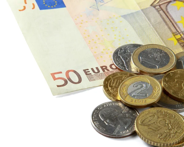 Dinero: monedas y billetes en euros — Foto de Stock
