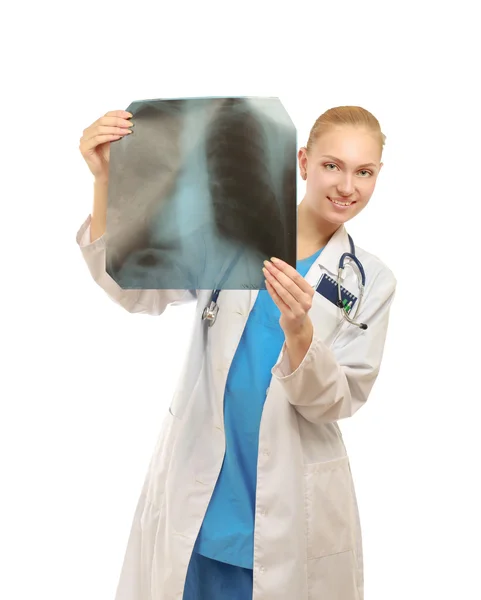 Female doctor examining x-ray — Stock Photo, Image