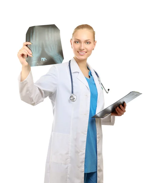 Female doctor examining x-ray — Stock Photo, Image