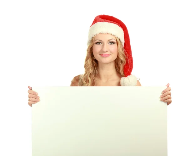 Krásná vánoční žena v Santa klobouku — Stock fotografie