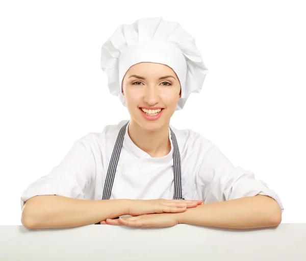 Mulher feliz cozinheiro ou padeiro — Fotografia de Stock