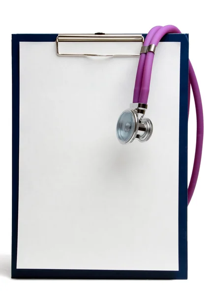 Orvosi csipeszes írótábla és sztetoszkóp — Stock Fotó