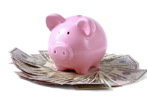 Piggy bank op dollar — Stockfoto