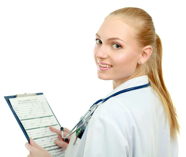 Un medico donna con una cartella — Foto Stock