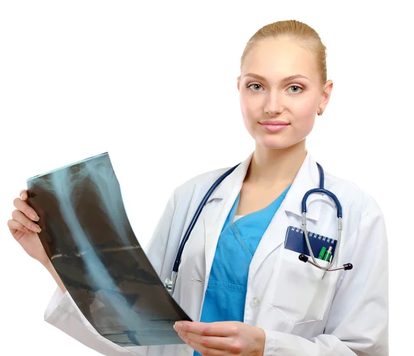 Female doctor examining an x-ray — Stock Photo, Image