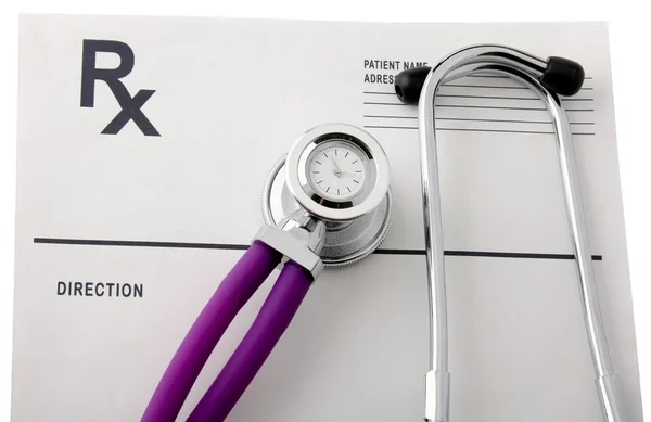 Closeup of a stethoscope on a rx prescription — Stock Photo, Image