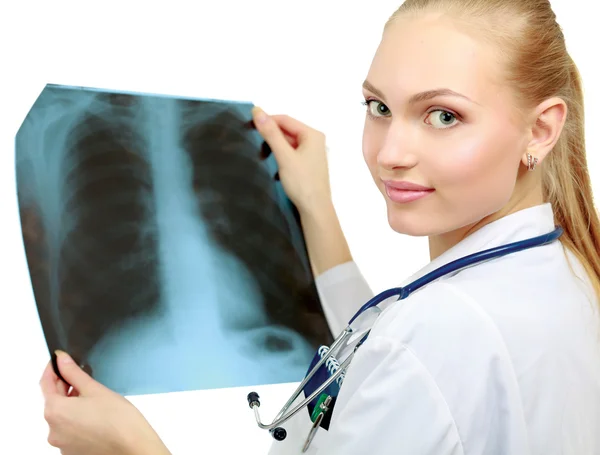 Female doctor examining x-ray — Stock Photo, Image