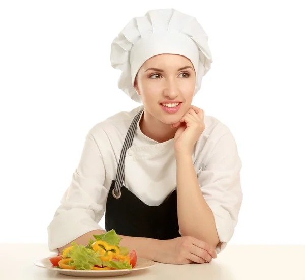 Chefe cozinheiro sentado na mesa — Fotografia de Stock