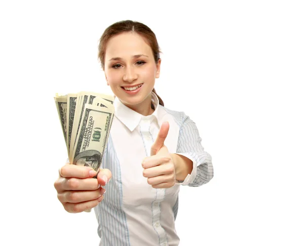 Junge Frau im Besitz von Geld — Stockfoto