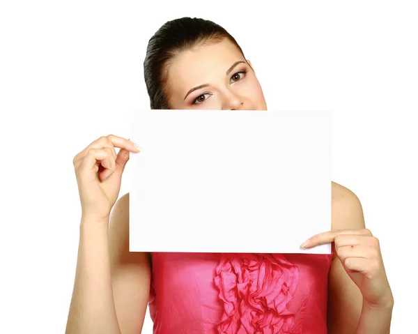 Smiling woman with a blank — Stock Photo, Image