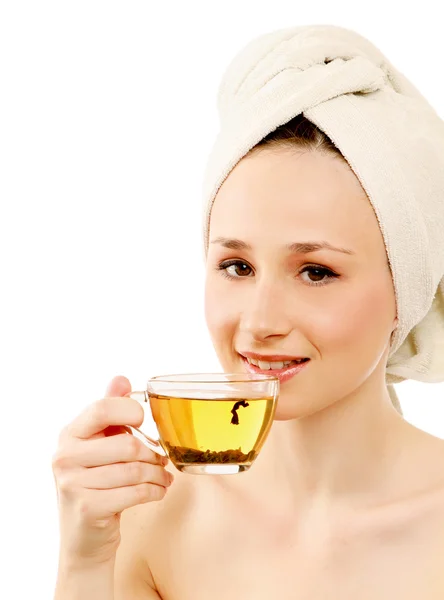 Mujer joven disfrutando del té —  Fotos de Stock