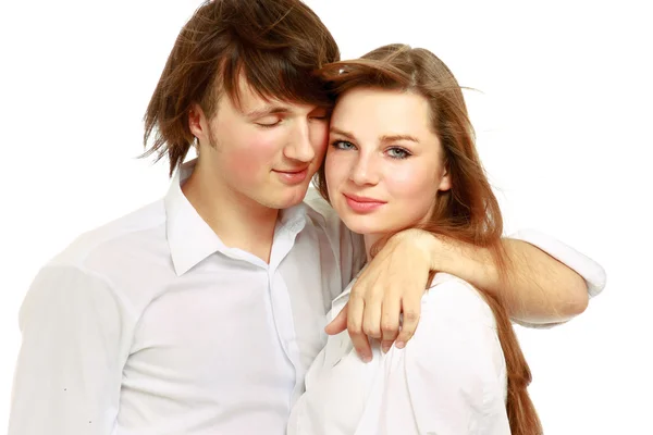 Young couple in white — Stock Photo, Image