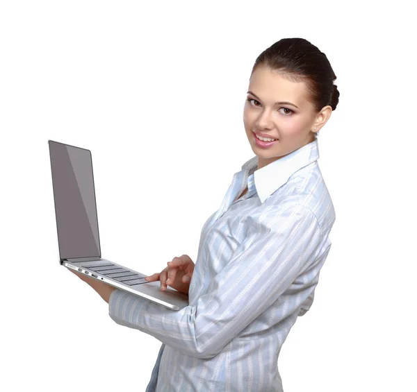 A young woman holding a laptop — Stock Photo, Image