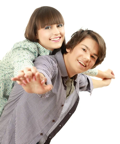 Retrato de jovem feliz casal sorridente — Fotografia de Stock