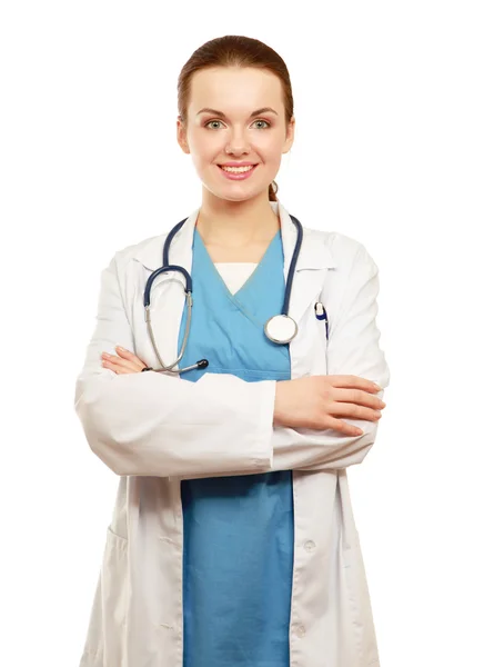 Leende läkare kvinna med stetoskop — Stockfoto