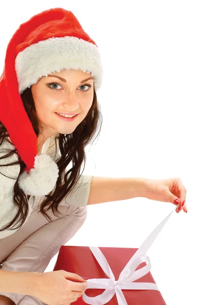 Close-up of smiling woman with gift — Stock Photo, Image