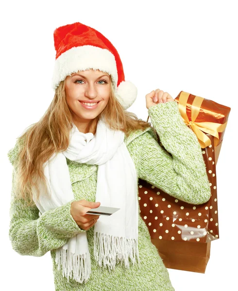 Ragazza in cappello Babbo Natale — Foto Stock