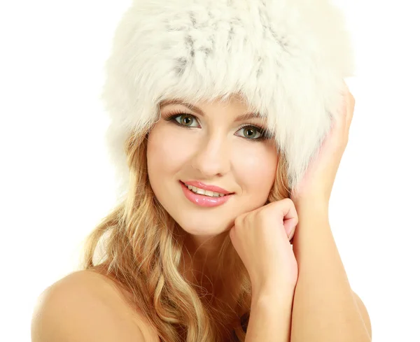 Model dziewczyna w kapeluszu futro — Zdjęcie stockowe