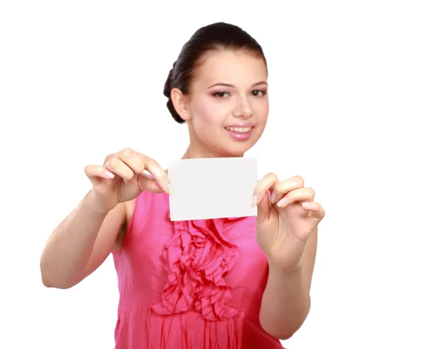 A smiling woman with a blank — Stock Photo, Image