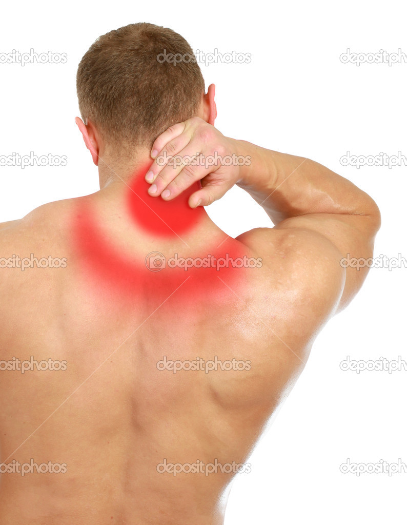 Muscular man with back neck ache,