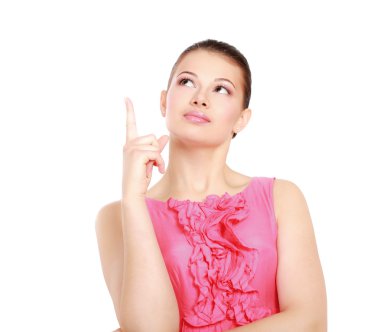 bir şeye işaret eden kadın