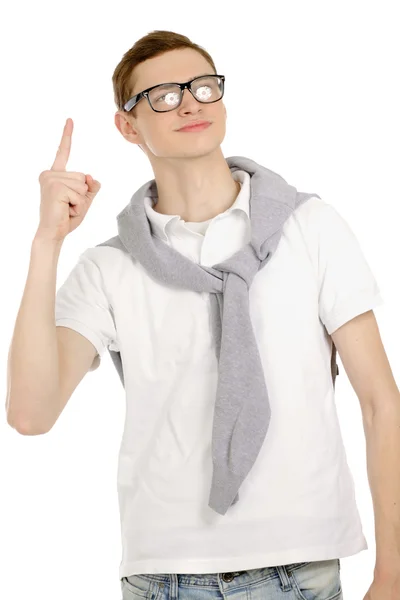 Young man pointing at something — Stock Photo, Image