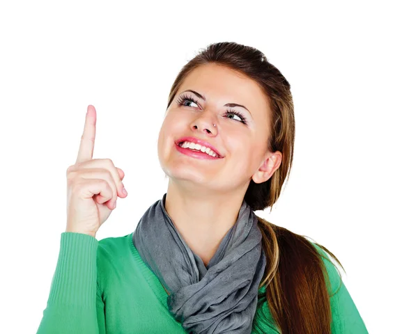 Young woman pointing at something — Stock Photo, Image