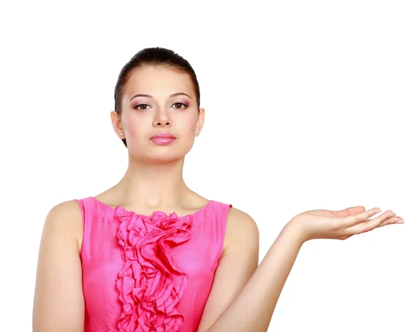 Young woman pointing at something — Stock Photo, Image