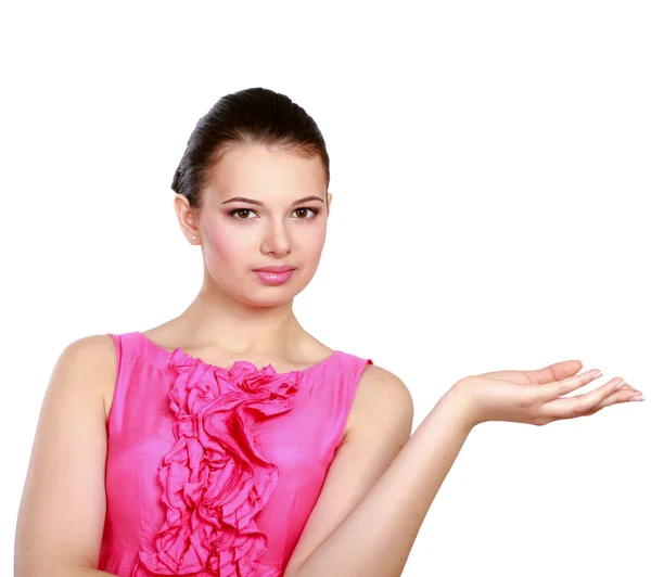 Young woman pointing at something — Stock Photo, Image