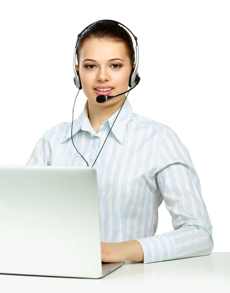 Smiling young customer service girl — Stock Photo, Image