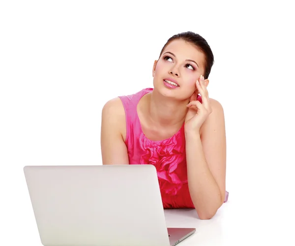 Young college girl with laptop — Stock Photo, Image