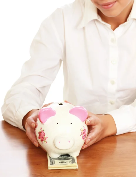 Woman with piggy bank — Stock Photo, Image