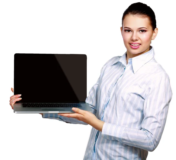 Beautiful woman with laptop — Stock Photo, Image