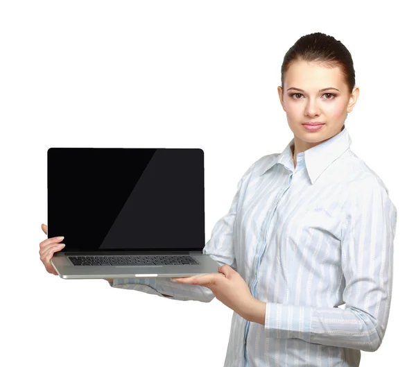 Portret van mooie vrouw met laptop — Stockfoto